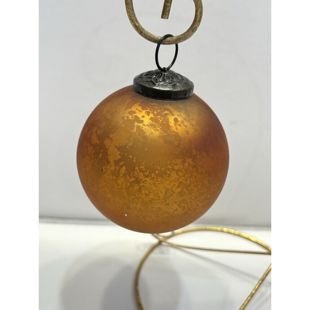 Vintage Glass Ball Christmas Ornament Kugel Embossed Brass Amber Matte Brown